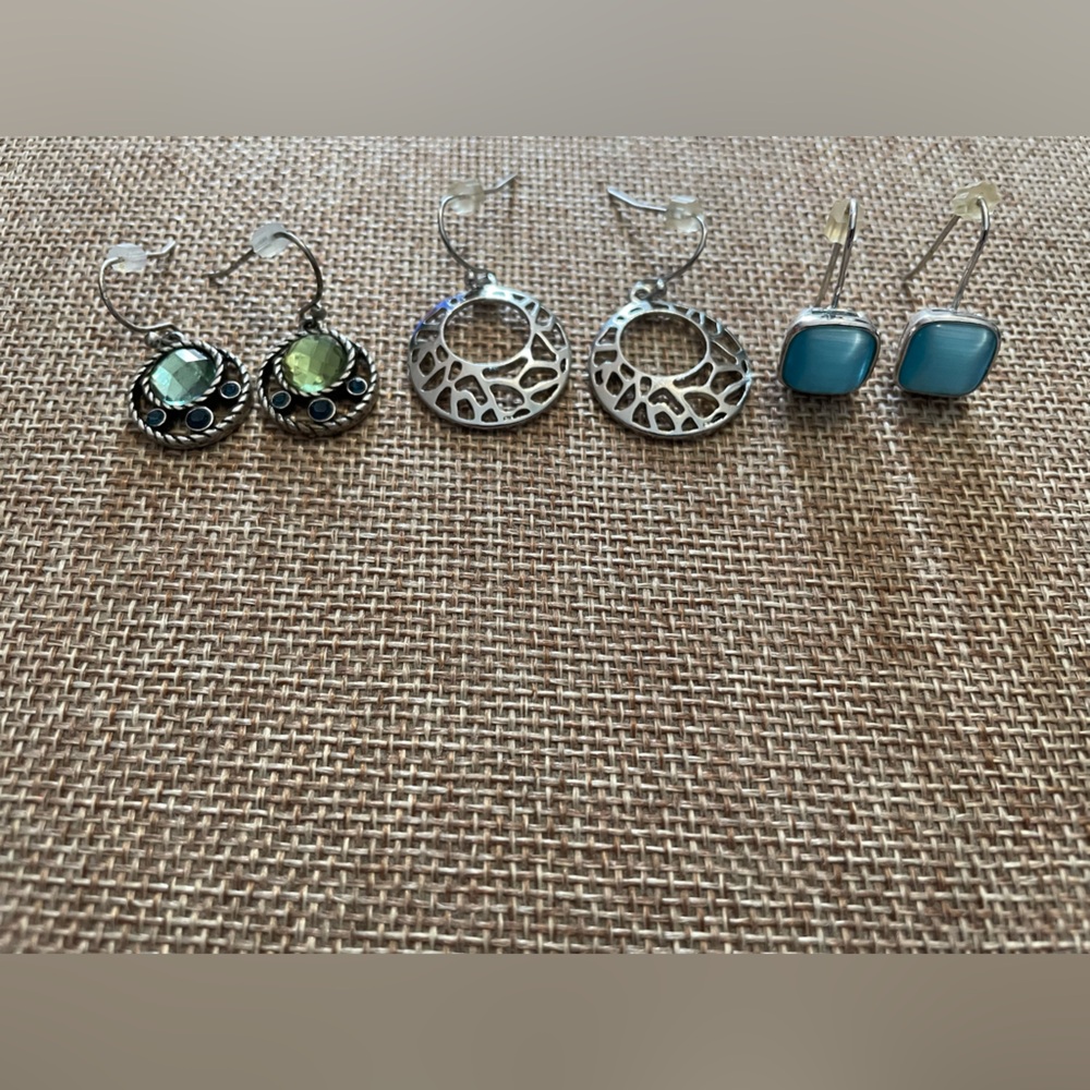 3 Sets of Lia Sophia Silver and Blue Earrings